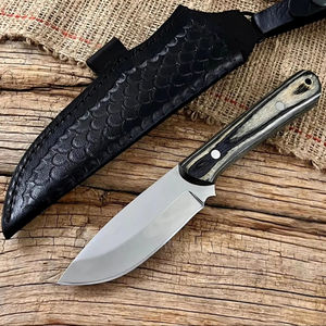 Couteau à Découper Personnalisé à Lame Fixe Forgée EDC, Manche en Bois Pakka, Étui en Cuir, OEM, Manche Plein, Couteau Utilitaire de Bushcraft et de Camping - Product Image 1