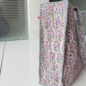 Bolso Tote Plegable Hecho a Mano en India, Acolchado, de Algodón, Estilo Bohemio, Ecológico, para Mujer, de Fibra de Paja, 40x40x25cm, Multifuncional - Product Image 2
