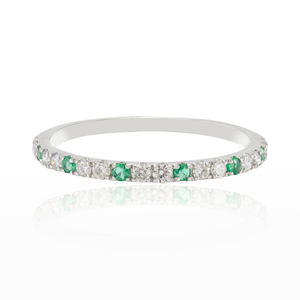 14K Solid Gold Emerald Diamond Eternity Band-Natural Cut Stone Statement Wedding Ring - Product Image 1