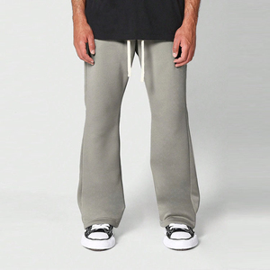 Pantalones de chándal de algodón holgados para hombre, con forro polar grueso, lavado ácido, cintura elástica con cordón, estilo acampanado, personalizables - Product Image 2