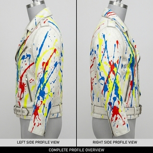 Custom Mens Cowhide Hair On Leather Biker <b>Jacket</b> Wholesale Paint Splatter White Streetwear Moto Outerwear Supplier Manufacturer - Product Image 3
