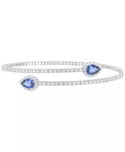 Smeraldo coltivato in laboratorio (1-1/4 ct. T. w.) & Braccialetto Flex Wrap con accento di zaffiro bianco in argento Sterling (anche in pietre preziose aggiuntive) - Product Image 1