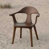 Chaise de salle à manger moderne style Wishbone en noyer, structure en bois massif, assise rembourrée en cuir, fauteuil design pour café et restaurant