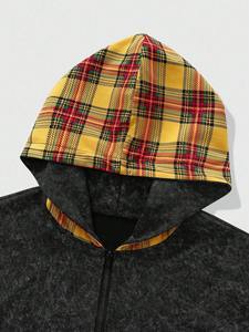 Sudaderas con capucha de lujo de algodón 100% de alto gramaje con lavado ácido, personalizadas, extragrandes, con capucha a cuadros y cremallera, estilo streetwear, venta al por mayor, ropa con MOQ bajo - Product Image 3