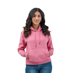 Sudadera con Capucha Rosa para Mujer, Color Sólido, Forro Polar, Manga Larga, Informal, para Otoño, Transpirable, con Bolsillos - Product Image 1