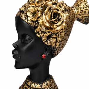 Sculpture africaine en polyrésine de petite taille avec coiffe florale, pièce décorative de table - Product Image 4