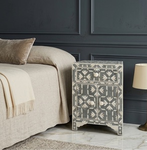 Decorative Nightstand End Table Bedside <b>Cabinet</b> with Patterned Drawer and Door <b>Storage</b> for Bedroom - Product Image 3
