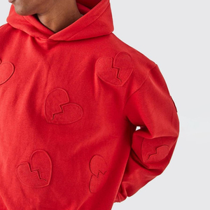 Sudadera con Capucha Oversize Roja para Hombre con Estampado de Corazón Roto, Estilo Casual Urbano, Sudadera de Forro Polar para Otoño - Product Image 6