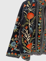 Veste à col mandarin brodée à la main avec motif cactus, manches longues, coupe ample, vêtements de printemps pour adultes, coton, taille plus pour femmes