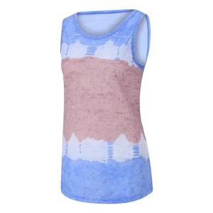 Camiseta sin mangas para mujer con estampado de rayas y tie-dye, bloques de color en degradado negro y rosa, estilo casual y holgado, ideal para verano. - Product Image 5