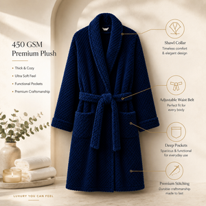 450GSM Navy Blue 100% Cotton Terry <b>Bath</b> Robe | Hotel Grade Soft Plush Absorbent Luxury Spa Resort Hospitality Wholesale Supplier - Product Image 5