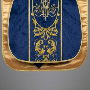 Casulla Romana de Terciopelo Azul Rey de Lujo, Bordada a Mano con Hilos de Oro, Vestimenta Eclesiástica Católica para Sacerdote, Conjunto de Túnica para Misa Mariana - Product Image 5