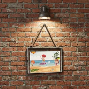 Iron and glass Rectangle Photo <b>Frame</b> With Hanging suede decorative <b>wall</b> picture <b>frame</b> with gray finish - Product Image 4