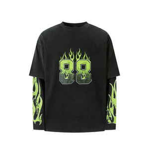 เสื้อยืดผู้ชายผ้าฝ้ายสองชั้น สไตล์สตรีทแวร์ พิมพ์ลายตามสั่ง ทรงโอเวอร์ไซส์ แขนสองชั้น เป็นมิตรกับสิ่งแวดล้อม น้ำหนัก 180 กรัม - Product Image 1