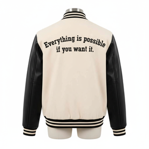 Chaqueta universitaria de alta calidad al por mayor para hombre, con mangas de piel de oveja, parches con logo personalizado, chaquetas de béisbol para unisex. - Product Image 3