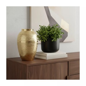 Satin Finish Modern Brass Tabletop <b>Vase</b> Handmade With <b>Ribbed</b> Texture Gold Finish 12.5 In Height 8 In Width Decorative Art Piece - Product Image 5