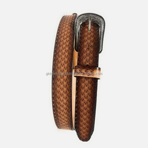 Export Quality Western Leather <b>Tooling</b> Belt for Men Hand Carving & Hand Painting Basket Embossed <b>Tooled</b> Leather Cowboy Belt - Product Image 5