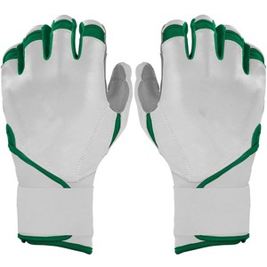Guantes de bateo blancos con ribete verde, acolchados, de cuero, con cierre de tirar, para entrenamiento, unisex, para adultos - Product Image 1