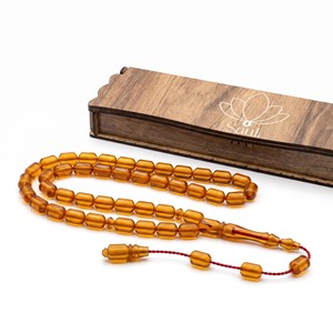 Caja Artesanal de Madera de Jodhpur para Cuentas de Oración con Tasbih de Cristal Ámbar - Venta al por Mayor - Product Image 1