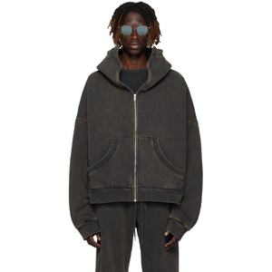 Sudadera con capucha OEM ODM de invierno, gruesa, con lavado ácido y efecto desgastado, 100% algodón, ecológica, cortavientos, vintage, con cremallera y logotipo personalizado - Product Image 5