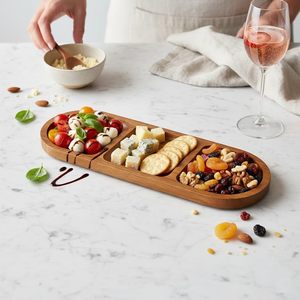 Plateau de service rectangulaire vintage en bois d'acacia, plateau décoratif central, planche à charcuterie étroite pour apéritifs, fromages et desserts - Product Image 6
