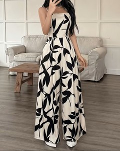 Mono de mujer con estampado floral, sin tirantes, transparente, de pierna ancha, sin mangas, de cintura alta, holgado, de una pieza, para fiesta de verano - Product Image 4
