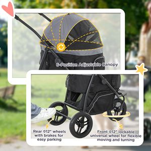 Poussette de jogging grise 3 en 1 pour petits chiens et chats Transporteur détachable pour animaux de compagnie avec panier de rangement - Product Image 6