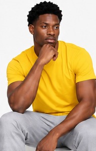 <b>Men's</b> Yellow Cotton T-Shirt Short Sleeve O-Neck Regular Fit Casual Solid Color Jersey Knit Blank Design - Product Image 3