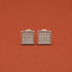 Rectangular Shape Sterling Silver Diamond Stud Cluster <b>Earrings</b> for Women Jewelry Luxury Gift for Her - Product Image 3