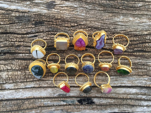 Custom Assorted <b>Gold</b> Plated <b>Rings</b> Natural Stone Handmade Designer <b>Cocktail</b> <b>Rings</b> Wholesale - Product Image 5