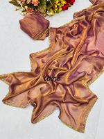 Sari indien en chiffon riche et doux Fendi, orné de perles et d'un bordure riche faite main, écologique, avec chemisier, toutes saisons