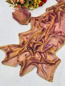 ผ้าชีฟองเนื้อนุ่ม Fendi ประดับลูกปัด งานฝีมือประณีต ขอบผ้าหรูหรา เป็นมิตรต่อสิ่งแวดล้อม ผ้าส่าหรีอินเดียพร้อมเสื้อคลุม ใส่ได้ทุกฤดู - Product Image 5