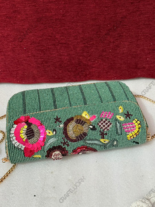 Pochette d'épaule perlée vert sauge, motif floral, sac de villégiature, vente en gros, OEM, marque privée, sac à main, export, fournisseur en gros - Product Image 3