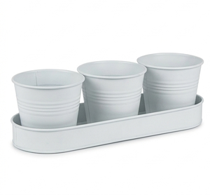 Ensemble de pots de fleurs classiques en métal thermolaqué avec plateau pour décoration de jardin intérieur/extérieur, taille personnalisable - Product Image 2