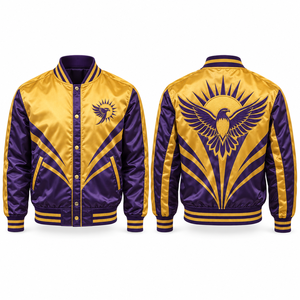 Veste en satin pour équipe, fermeture à boutons-pression, surface brillante, patch brodé, finition lisse, graphiques sublimés, uniforme de club, ourlet athlétique - Product Image 5