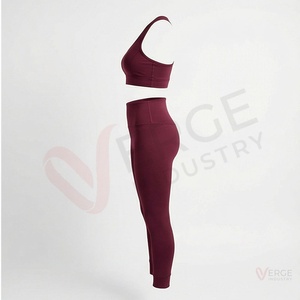 Conjunto de Yoga sin Costuras para Mujer, 2 Piezas, Color Borgoña Sólido, Sujetador Deportivo con Espalda Cruzada, Leggings de Cintura Alta - Product Image 4