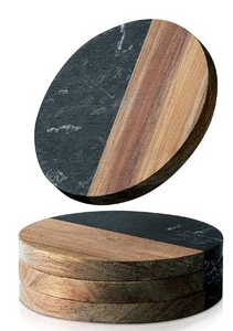 Premium <b>White</b> Marble Solid Wood Eco-Friendly 10mm Thick Square Modern Geometric <b>Coaster</b> Set for Dining Table Bar Hotel - Product Image 2