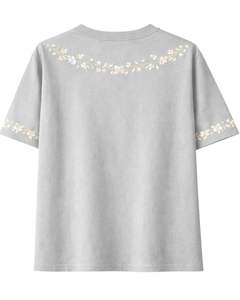 Camiseta Personalizada de Color Gris Claro con Estampado Floral para Mujer, Cuello Redondo de Algodón Suave, Manga Corta Informal, Top de Verano Ligero y Cómodo - Product Image 2