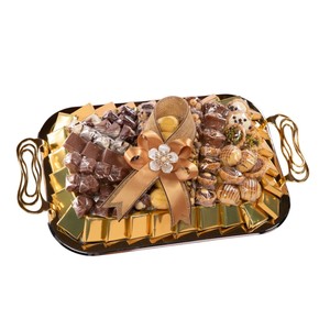 Bandeja de chocolate grande de acero inoxidable con diseño fantástico y detalles en oro para exhibir postres en bodas y fiestas a un precio excelente. - Product Image 3