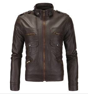 Chaqueta de Motociclista de Cuero Vacuno Genuino Negro para Hombre, con Cuello Alto y Cierre Frontal - Product Image 3