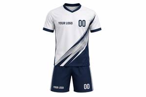Ensemble de maillots de football unisexes personnalisés, blanc et marine, col en V, impression sublimée, respirant, anti-transpiration, polyester écologique - Product Image 2