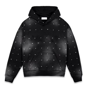 Sweat-shirt à capuche noir pour homme, motif à pois en strass, coupe classique, vêtements décontractés d'hiver, sweat-shirt en molleton français tricoté - Product Image 1