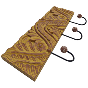 Smart Art Wood Carving Yellow Washed Decor 3 <b>Hooks</b> <b>Wall</b> <b>Key</b> <b>Hooks</b> Wooden <b>Wall</b> Mount <b>Key</b> Hanger <b>Wall</b> Personalized Engineered Wood - Product Image 3