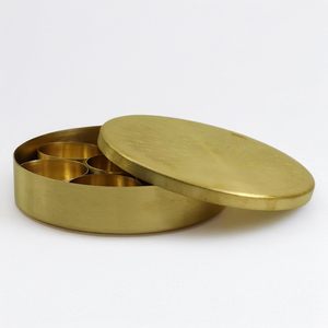Custom Design Brass Round Spice <b>Box</b> Golden with Embossed Lid - Beautiful Design Spice Containers - Product Image 3