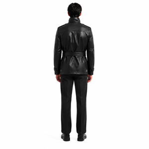 <b>Men's</b> Slim Fit Genuine Leather Modern Field <b>Jacket</b> with Semi-Aniline Finish Matte-Waxed Handfeel Custom Front Logo-Autumn - Product Image 2