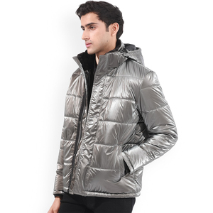 <b>Men's</b> Shiny Metallic Puffer Jacket Hooded Windproof Winter <b>Coat</b> Polyester Wadding Casual Outerwear Regular Fit - Product Image 2