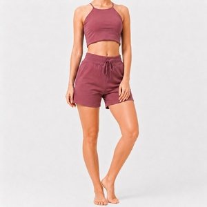 Womens Modern Two Piece Summer Set Adjustable Waist Shorts And Sleeveless Crop Top Outfit - Product Image 3