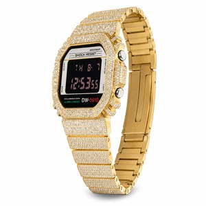 Reloj digital para hombre DW-5610 con caja dorada con diamantes de imitación, resistente a golpes, resistente al agua, cronógrafo, alarma, pantalla LED - Product Image 1