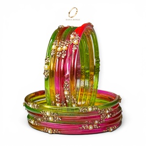 Kashmiri Multicolour Shade Gold Plated Trendy Raindrop Glass Bangles for Women Pearl for Wedding & Festive Wear at Wholesale - Product Image 3