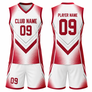 Tenues de basketball personnalisées par sublimation, blanc et rouge, 09, respirantes, ensemble maillot et short unisexe pour adultes - Product Image 1
